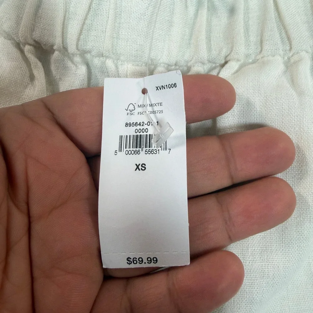 Banana Republic Womens White Linen Blend Straight Leg Elastic Waist Pants XS NEW